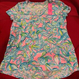 Lilly Pulitzer Pink and Blue Leaf Print Top Sz S New W Tags